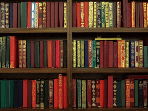 A row of books on a shelf in a library