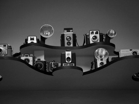 Shelves with a Collection of Vintage Cameras