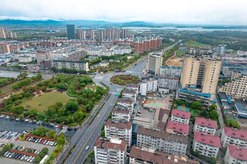 Free Aerial photograph capturing the vibrant cityscape of Jiujiang, Jiangxi, China showcasing residential and commercial buildings. Stock Photo