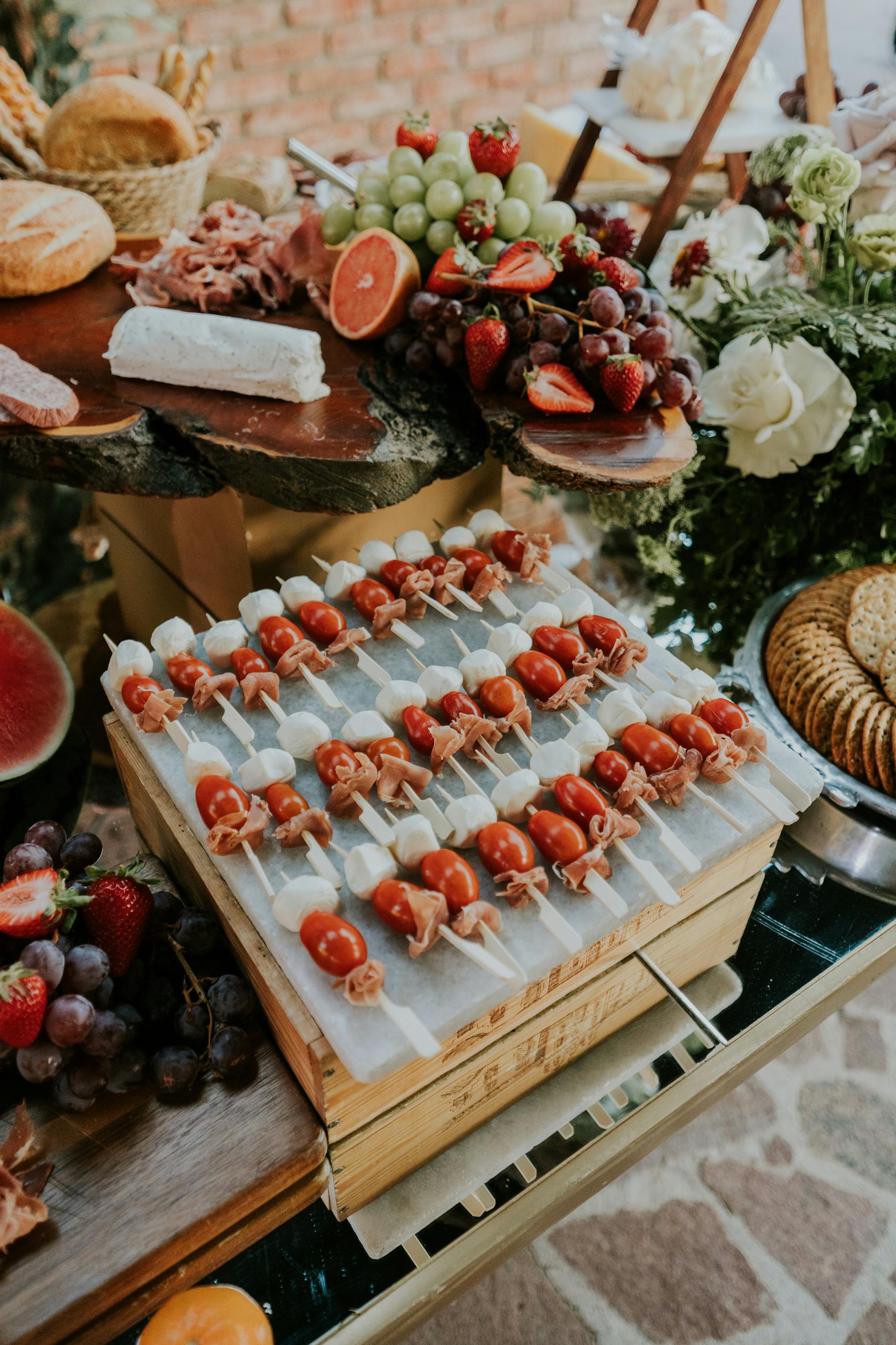 caprese skewers on table