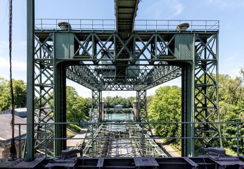 Free View of a monumental steel ship lift in Waltrop, Germany, showcasing innovative engineering. Stock Photo