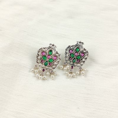 Silver Jhumka Stud Earrings