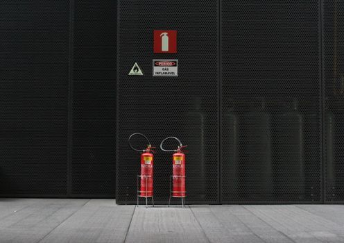 Pair of Red Fire Extinguisher Tanks 