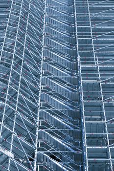 Intricate scaffolding details at a construction site in Regensburg, Germany.