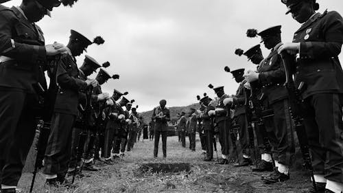 A black and white photo of a group of soldiers