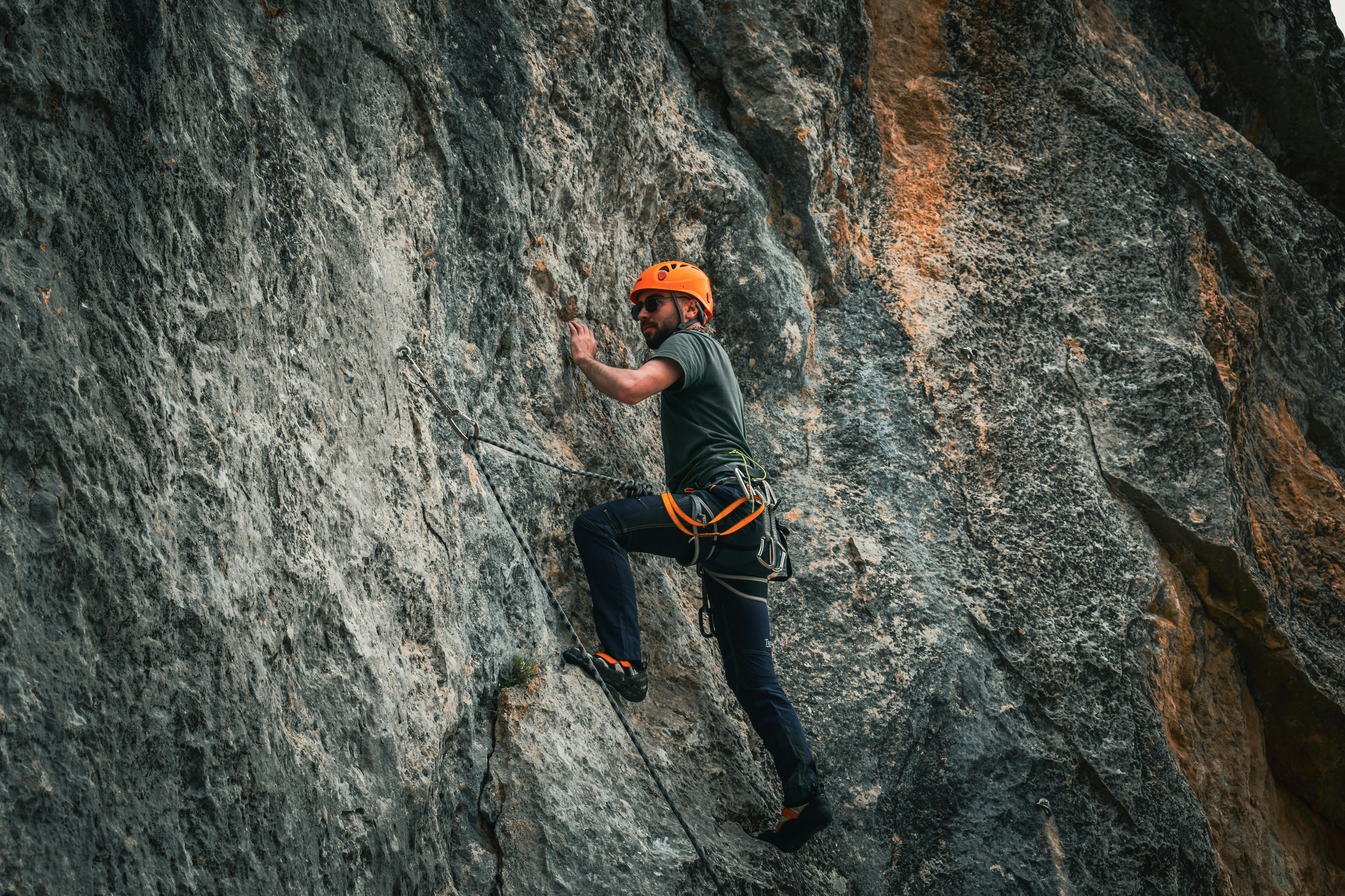 Climber committing above gear