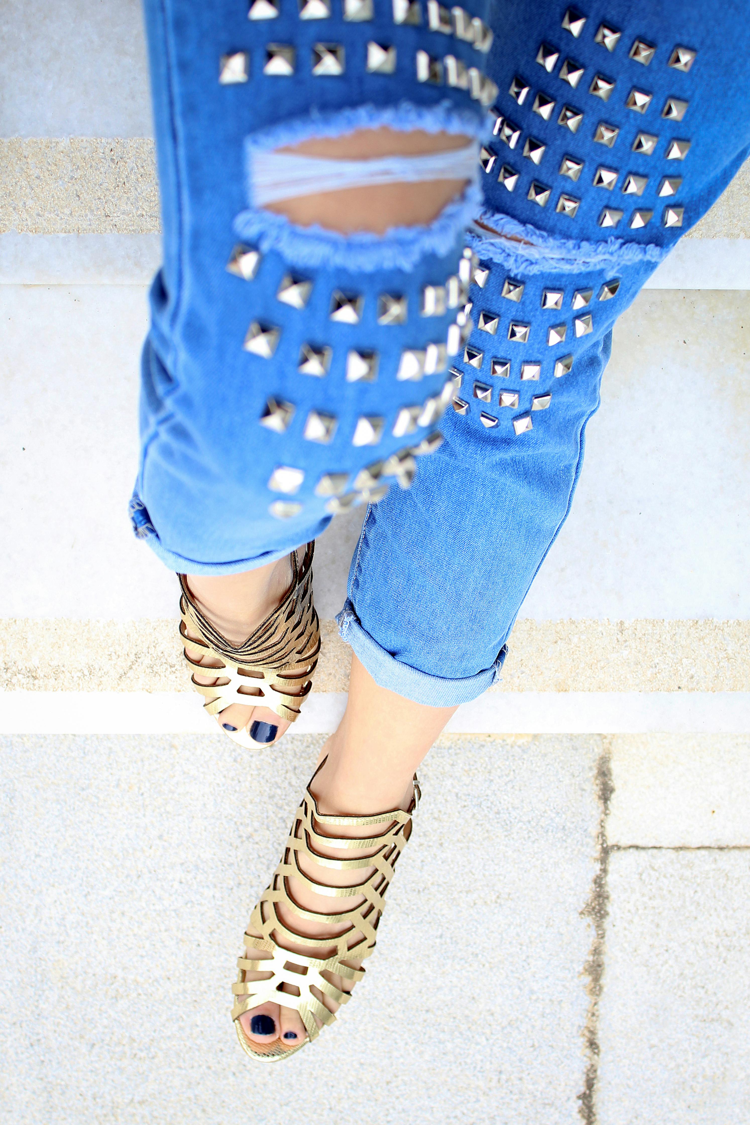 distressed denim jeans