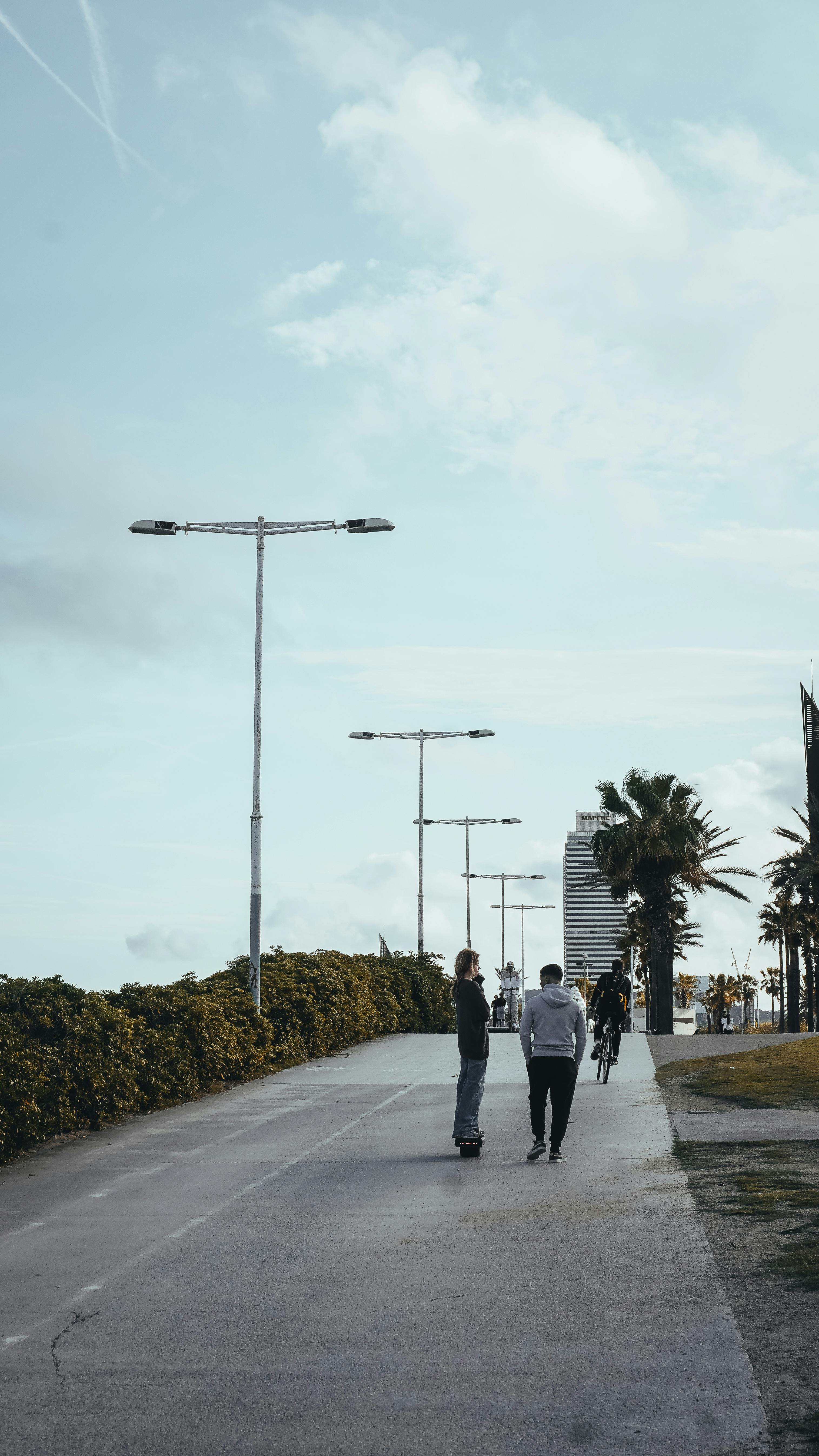 view of people walking in a park in a city