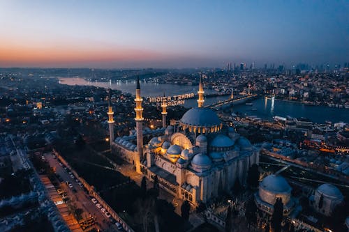 Suleymaniye Mosque in Istanbul in Turkey at Sunset