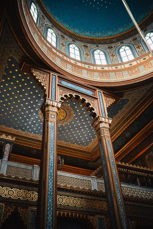 Free Elegant architectural details and Islamic art inside Yildiz Hamidiye Mosque in Istanbul. Stock Photo