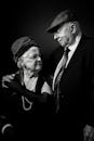 An older couple in black and white