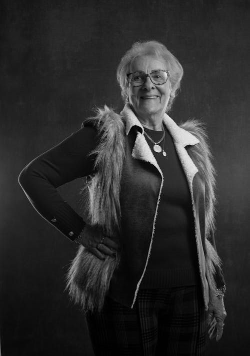 Black and white portrait of an older woman