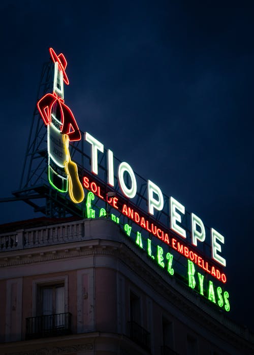 A neon sign for tio pepe in the city of madrid