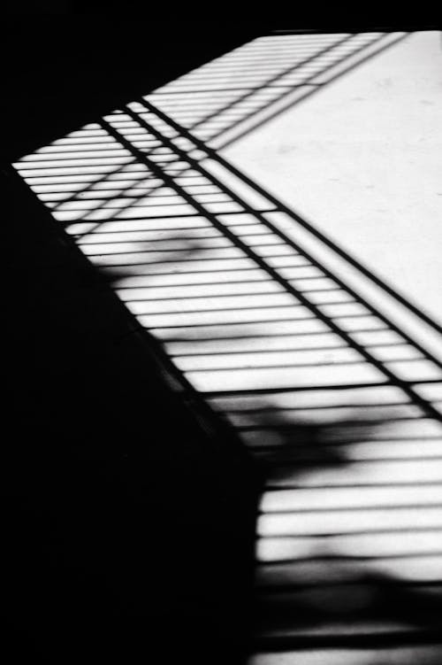 A black and white photo of a shadow on a wall