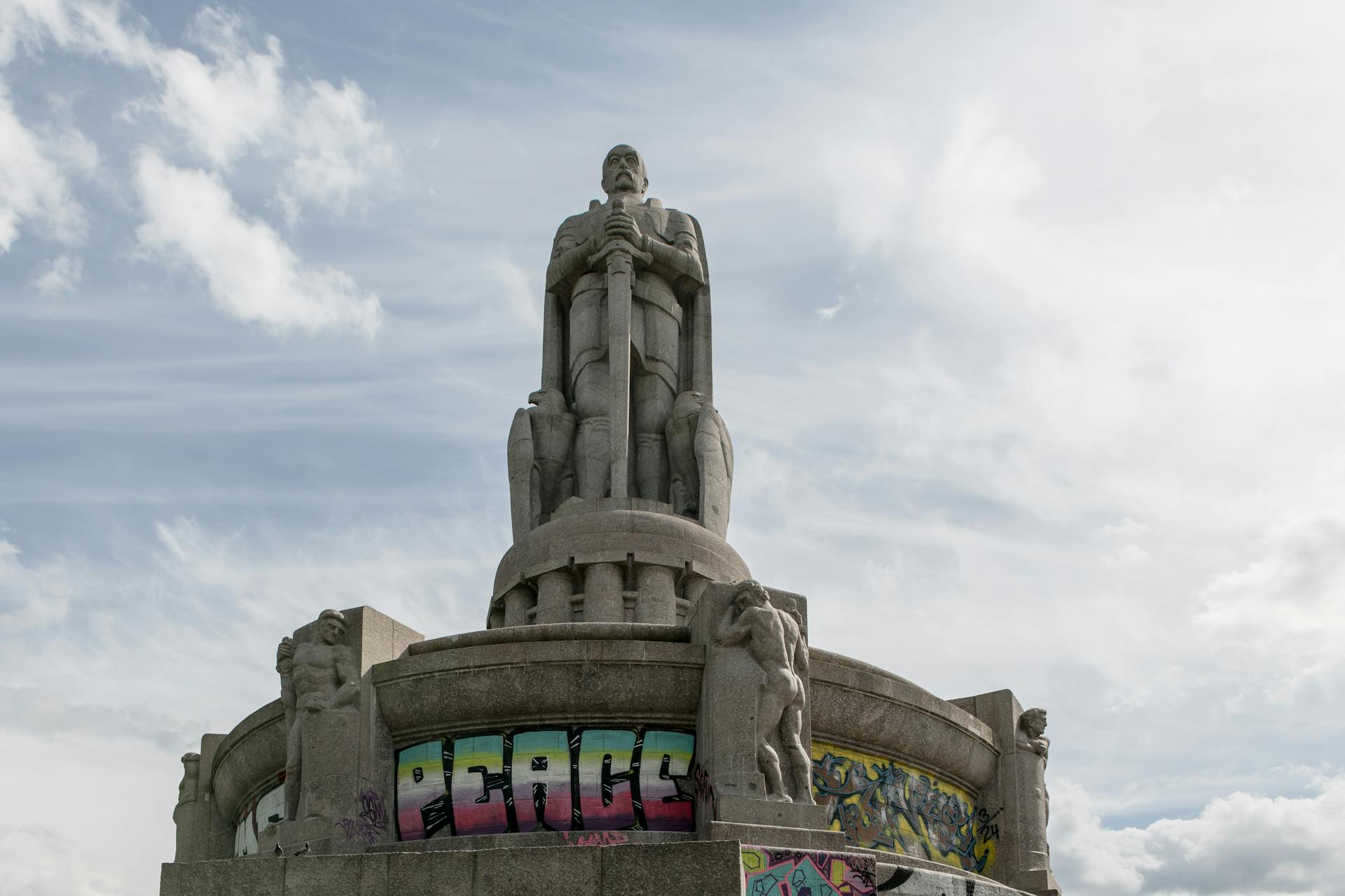 Bismarck Monument in Hamburg with Graffiti Peace