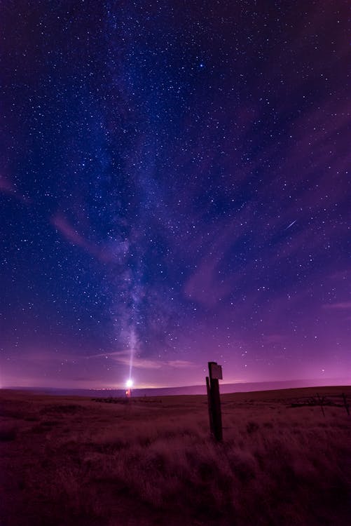 Photo D'un Champ Sous Ciel Bleu Et Violet