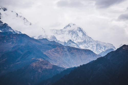 "Embracing the serenity of snow-covered mountain"s