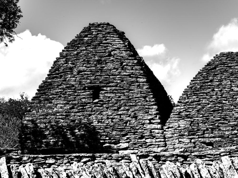 Village des bories in black and white, Zimbabwe