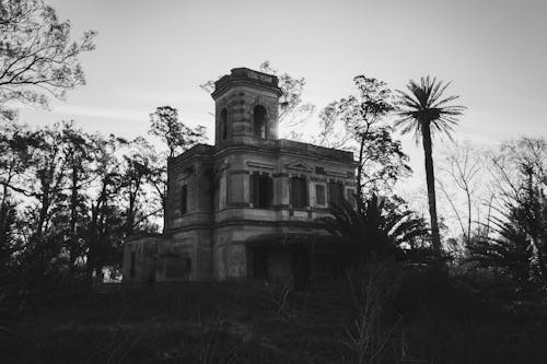 Black and white photo of an old building