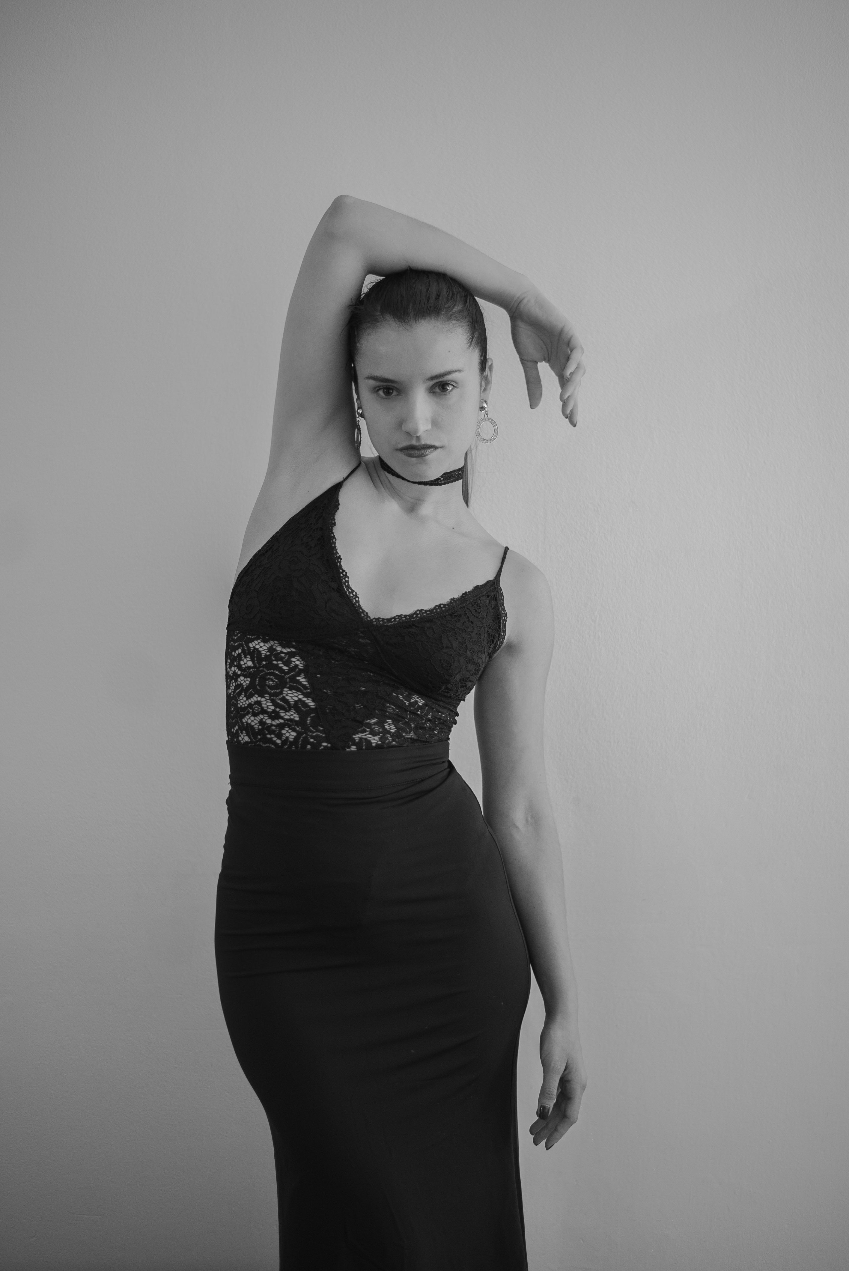 Portrait of Woman in Dress in Black and White · Free Stock Photo