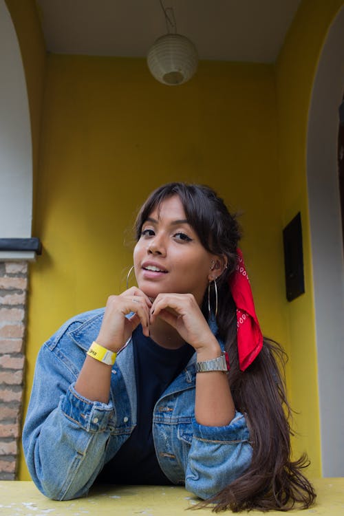 Woman in Blue Denim Jacket