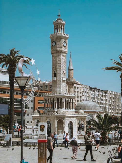 Free The iconic Clock Tower in Izmir, a symbol of Ottoman architecture and tourism. Stock Photo