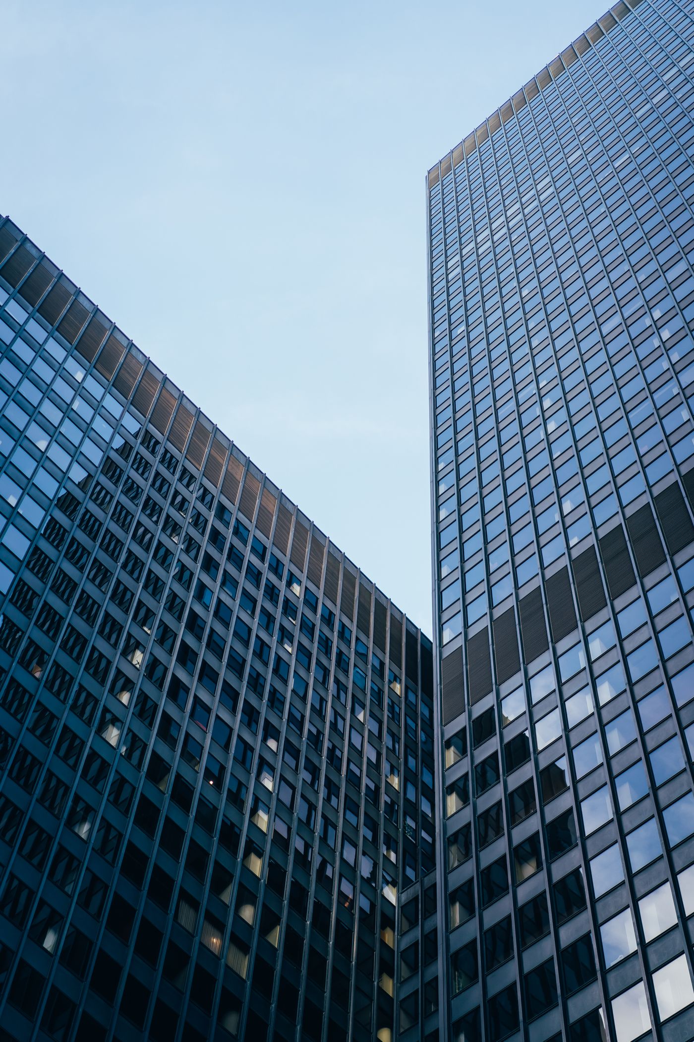 Modern high-rise buildings seen from below