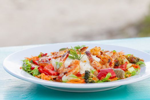 Coconut Shrimp with Purple Rice and Broccoli