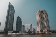 晴朗的天空下，曼谷海滨的摩天大楼尽收眼底