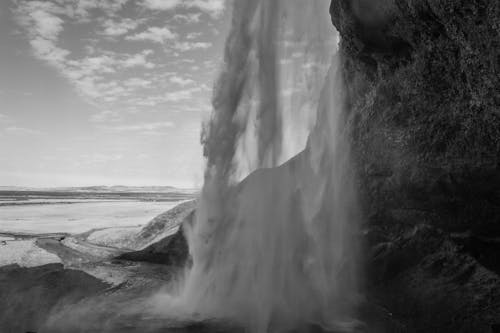seljarlandsfoss, waterfall nature black and white