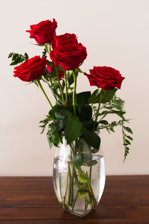 玫瑰在花瓶上的照片