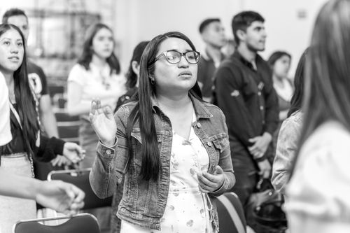 Free A religious gathering with people in prayer during a spiritual ceremony in Mexico City. Stock Photo