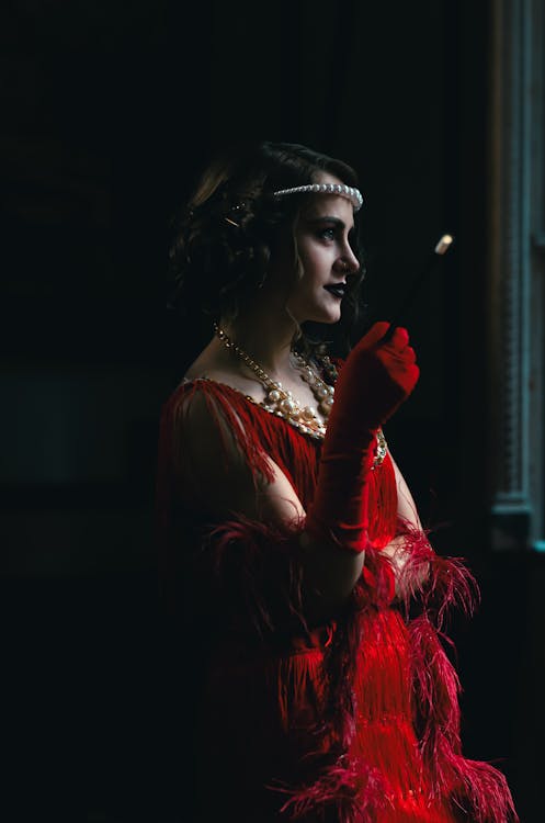 Woman in Red Flapper Dress Free Stock Photo