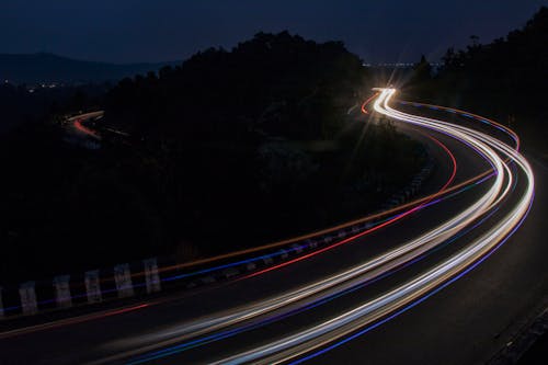 光跡, 山, 汽車燈 的 免費圖庫相片