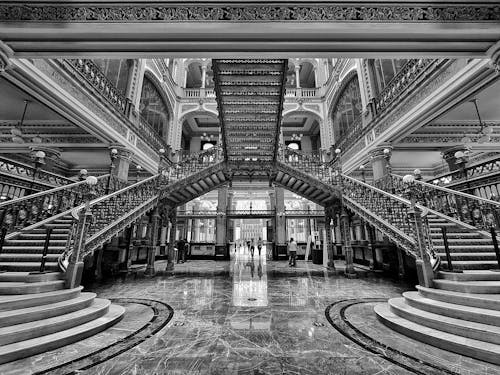 The grand staircase of the old building