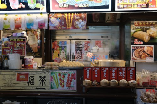 A food stand with various types of food on display