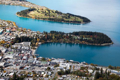 Aerial View of City by the Calm Sea