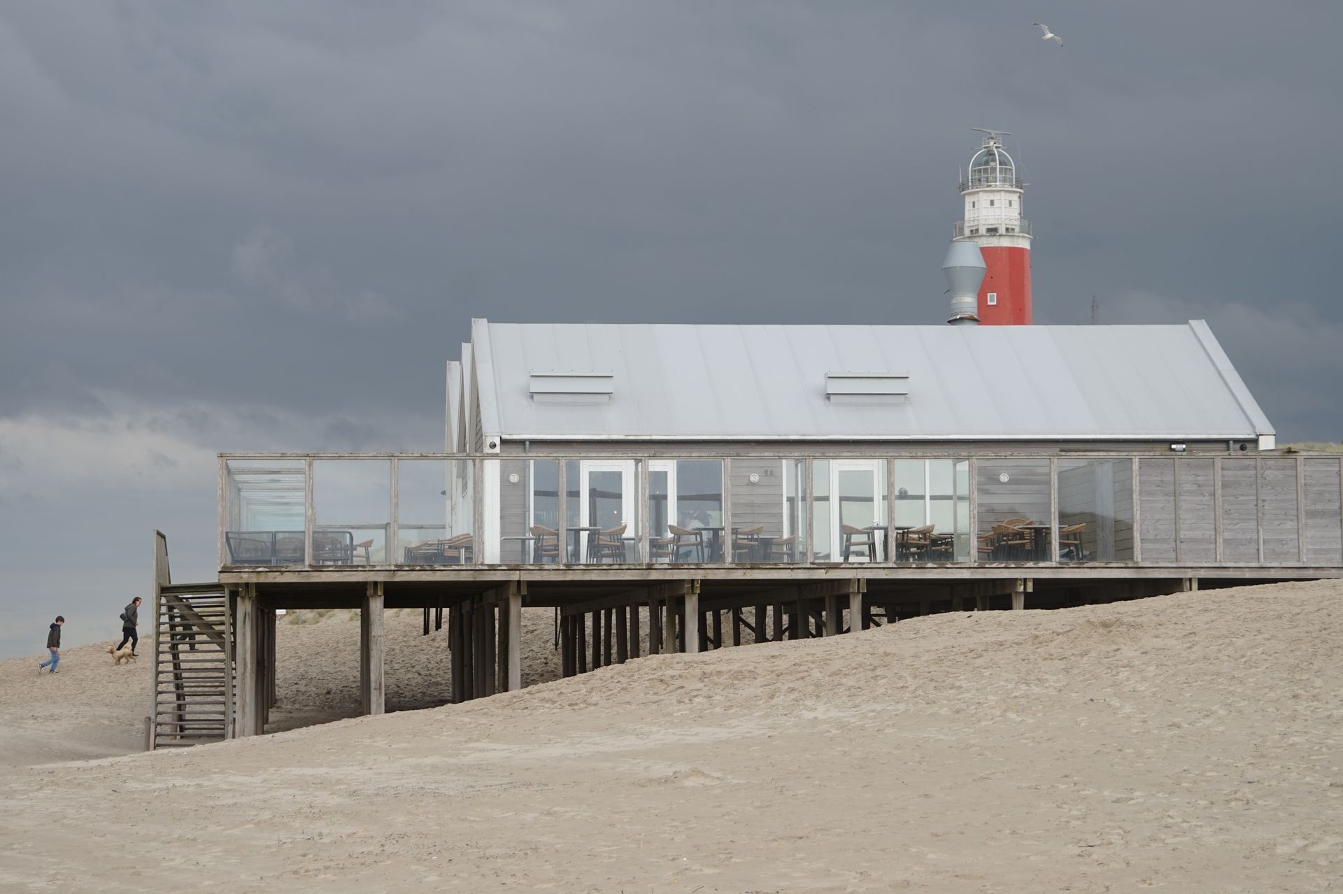View of a Restaurant and the Lighthouse on the Dutch Island of Texel