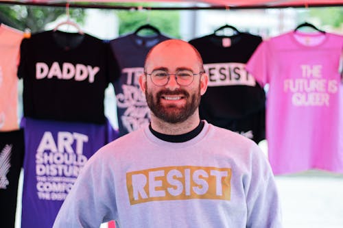 Man in Front of Assorted Shirts