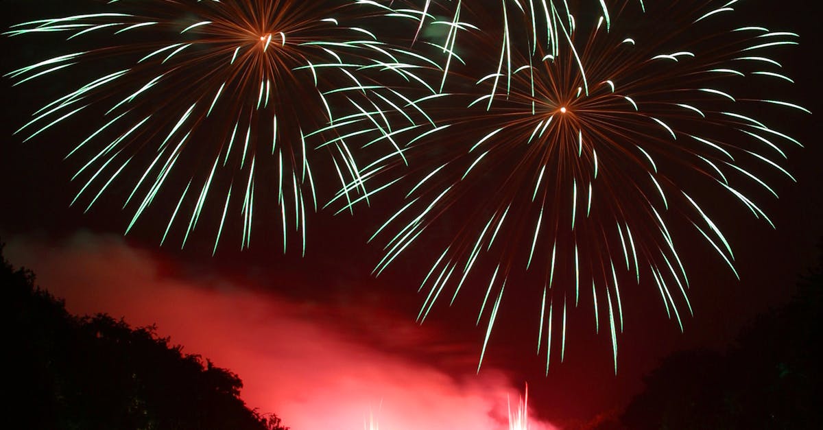 Photo by Sam Fire Dazzling fireworks illuminate the night sky with reflections on water, perfect for festive occasions.