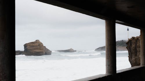 A view of the ocean from a window