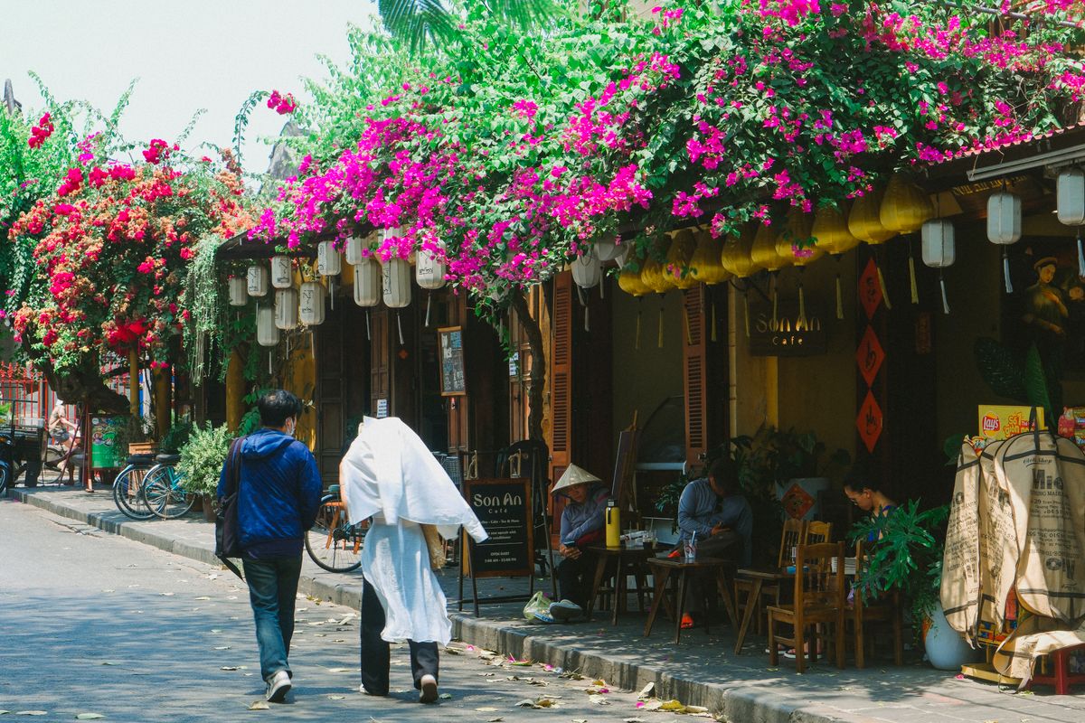 Lantern-lined shopfront in Hoi An