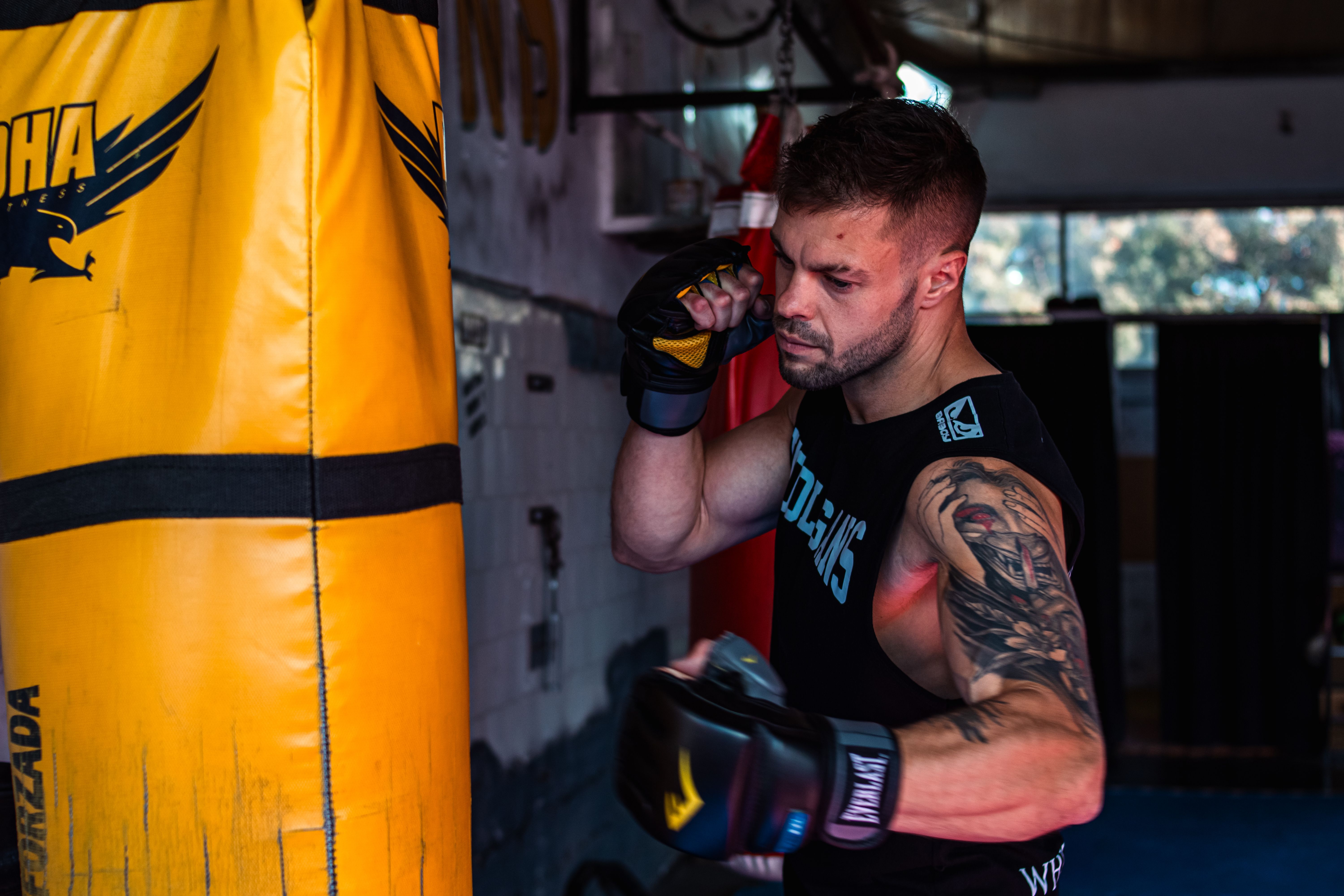 Closeup of Ban with Boxing Gloves Punching a Punching Bag · Free Stock ...