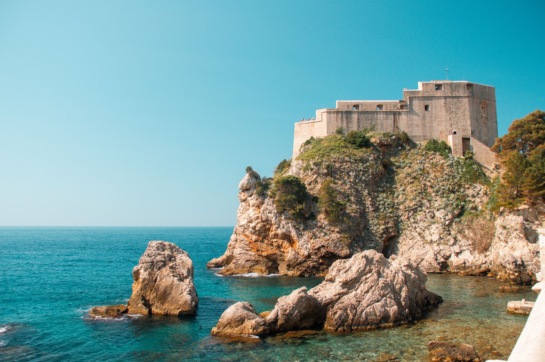 Fort Lovrijenac on its rocky headland above the Adriatic in Dubrovnik