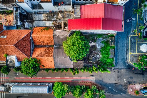 Free Aerial shot showcasing vibrant rooftops and streets in Jakarta, Indonesia. Stock Photo
