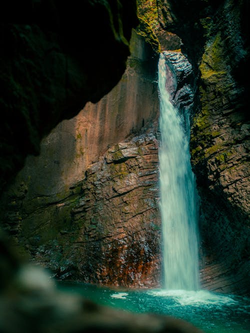 A waterfall in a cave in Slovenia