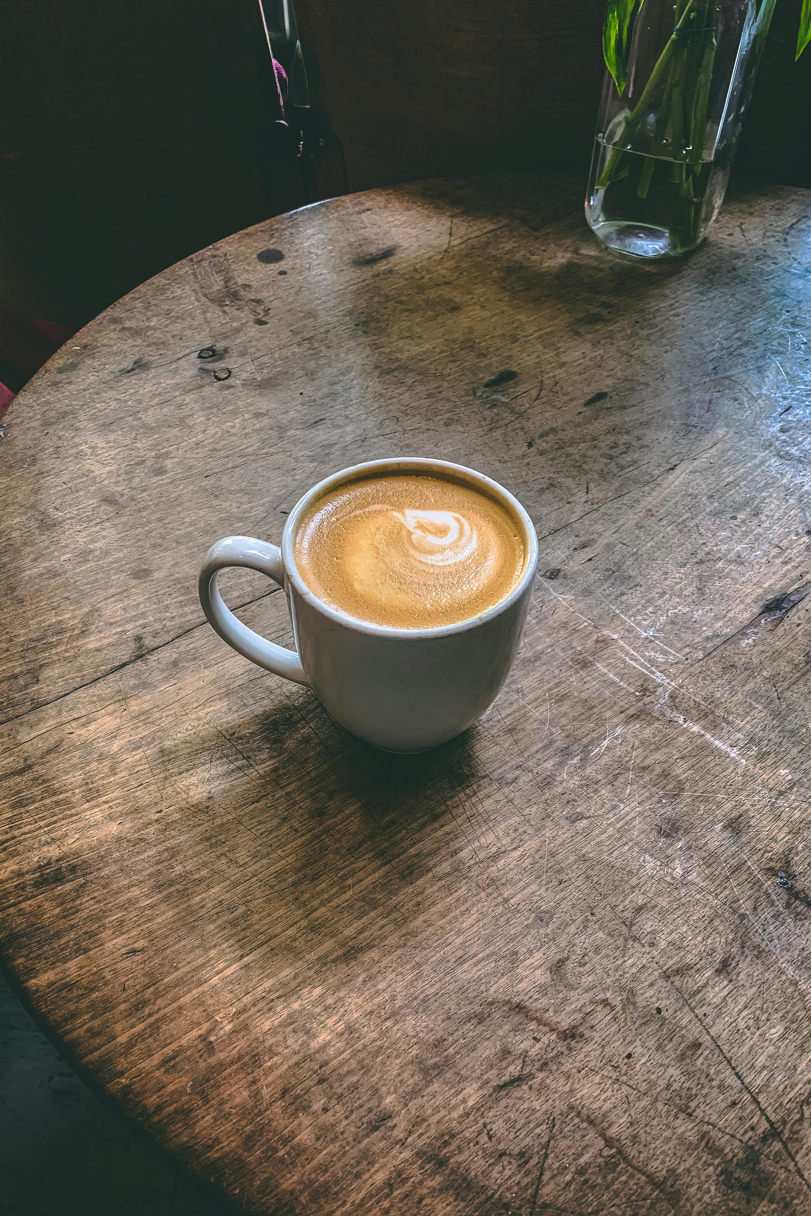 cup of coffee on a wooden table