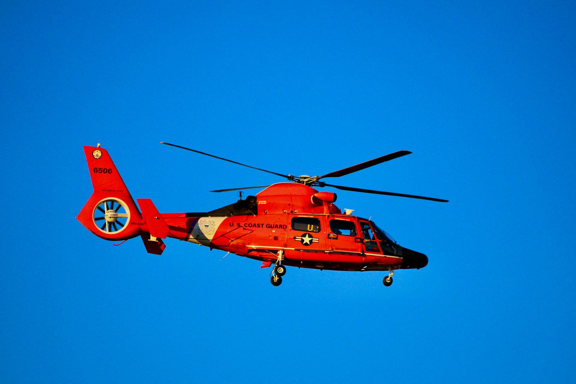 A Red Helicopter of the United States Coast Guard