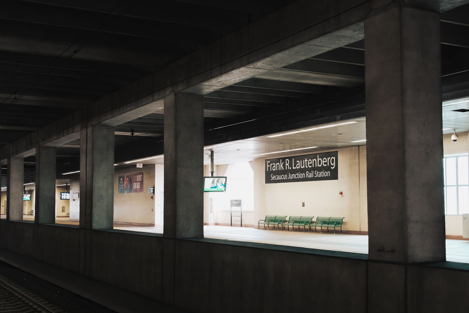 Empty platform at Frank R. Lautenberg Secaucus Junction Rail Station in New Jersey.