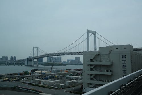 A view of a bridge from a train window